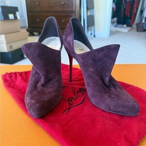 Christian Louboutin Plum Suede Sculpted Pointed Stiletto Booties